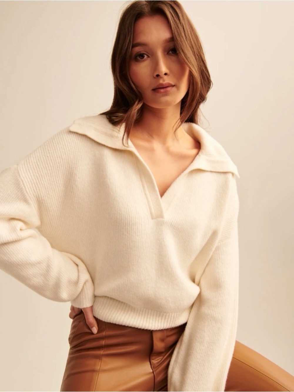 Abercrombie Cream Knit Polo Pullover Sweater